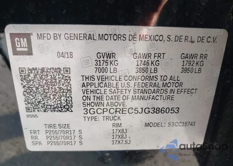 2018 Chevrolet Silverado 1500 1Lt z USA, uszkodzony, nr VIN 3GCPCREC5JG386053